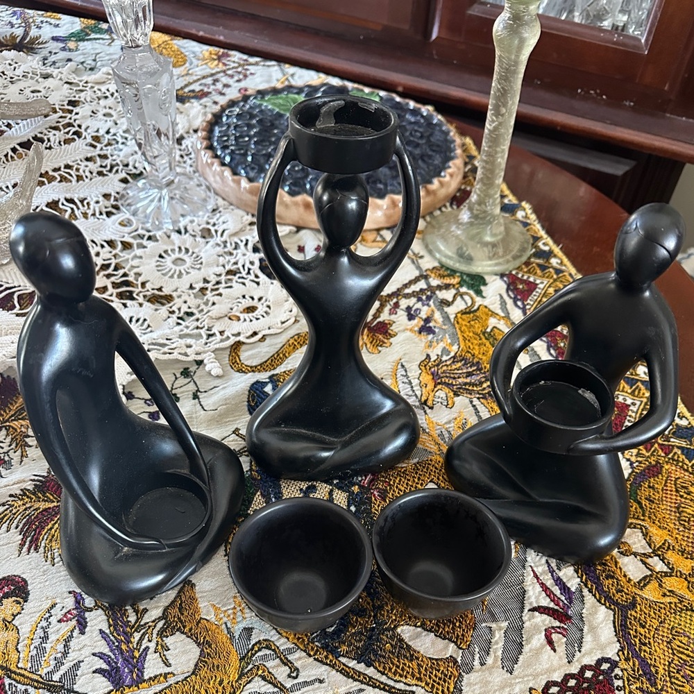 Black ceramic figurine Candle Holders Set